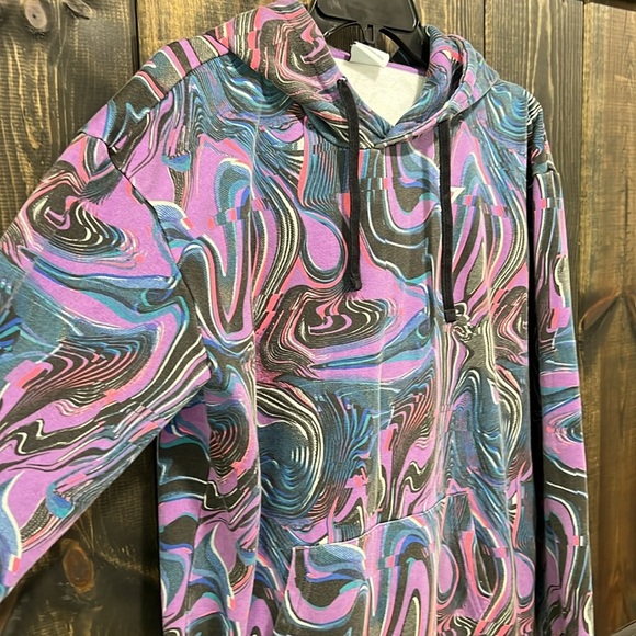 Gymshark Hoodie S Marbled Purple Blue Logo Cotton Blend Athletic Workout Stretch - Picture 2 of 8